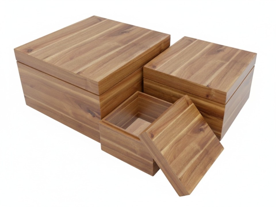 3pc Acacia Wood Lidded Storage Bins - Versatile Home Organizers